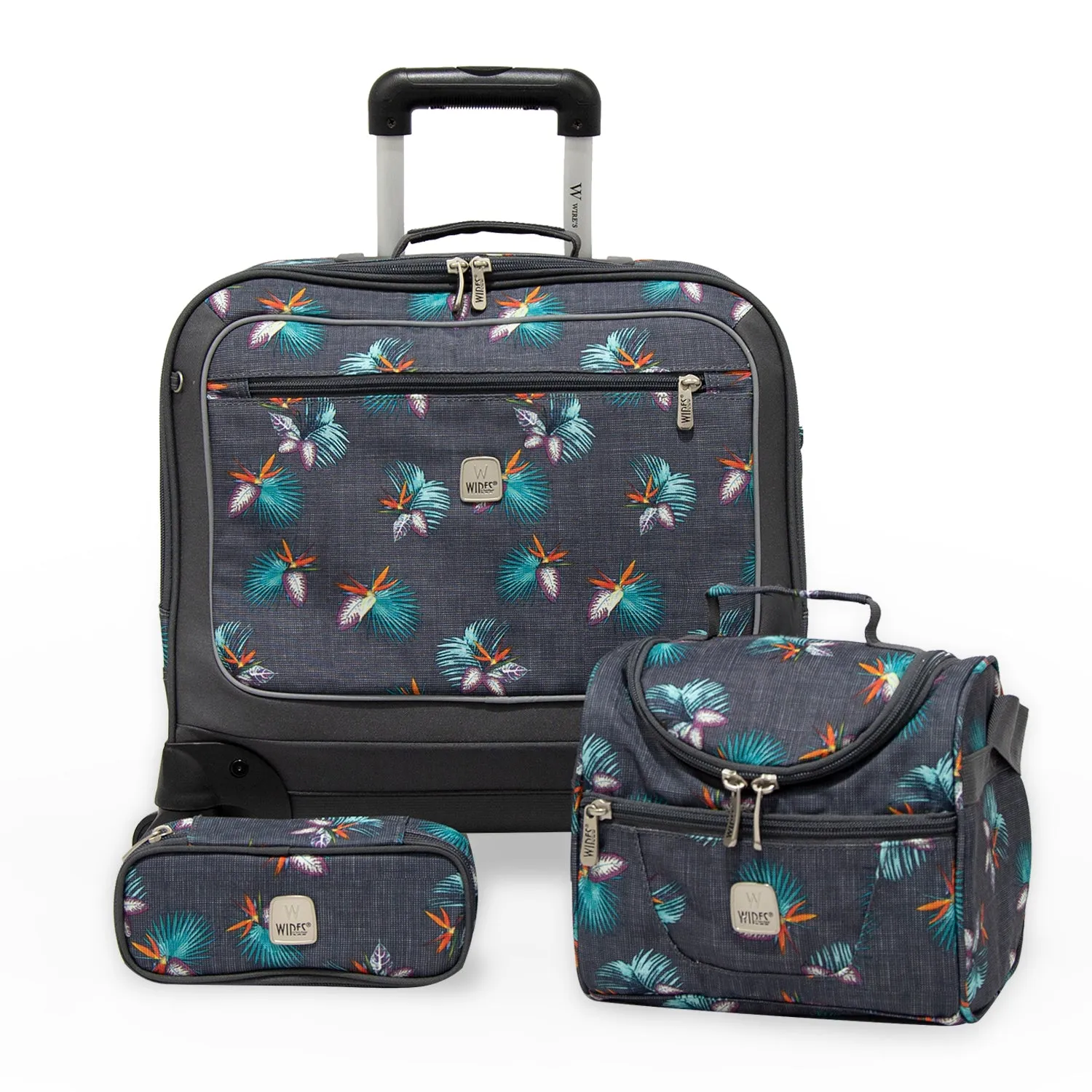 3 Pieces Set - 4 Wheels School Bag trolley with Lunch Bag   Pencil Case African Pink Design