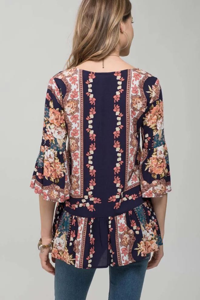 Adsila V-neck Floral Print Top with Ruffle Detail