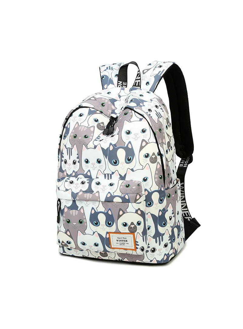 Cat Printing Backpack Women School Students