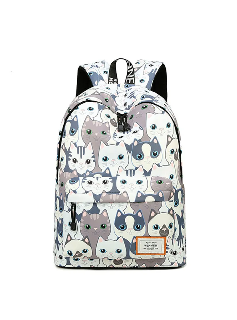 Cat Printing Backpack Women School Students