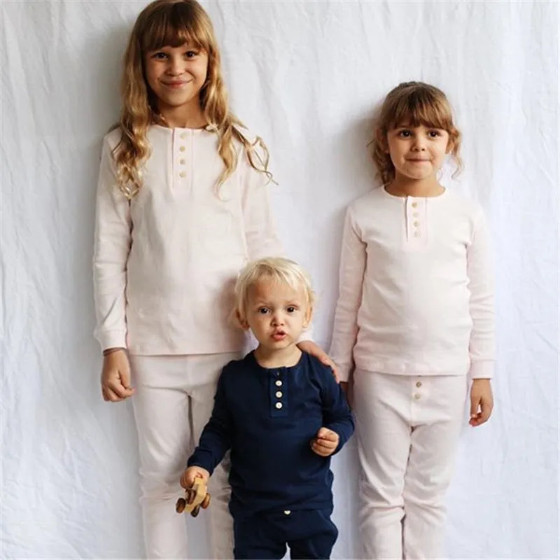 Elegant Nightwear Solid Color Pajamas Set For Unisex Kids