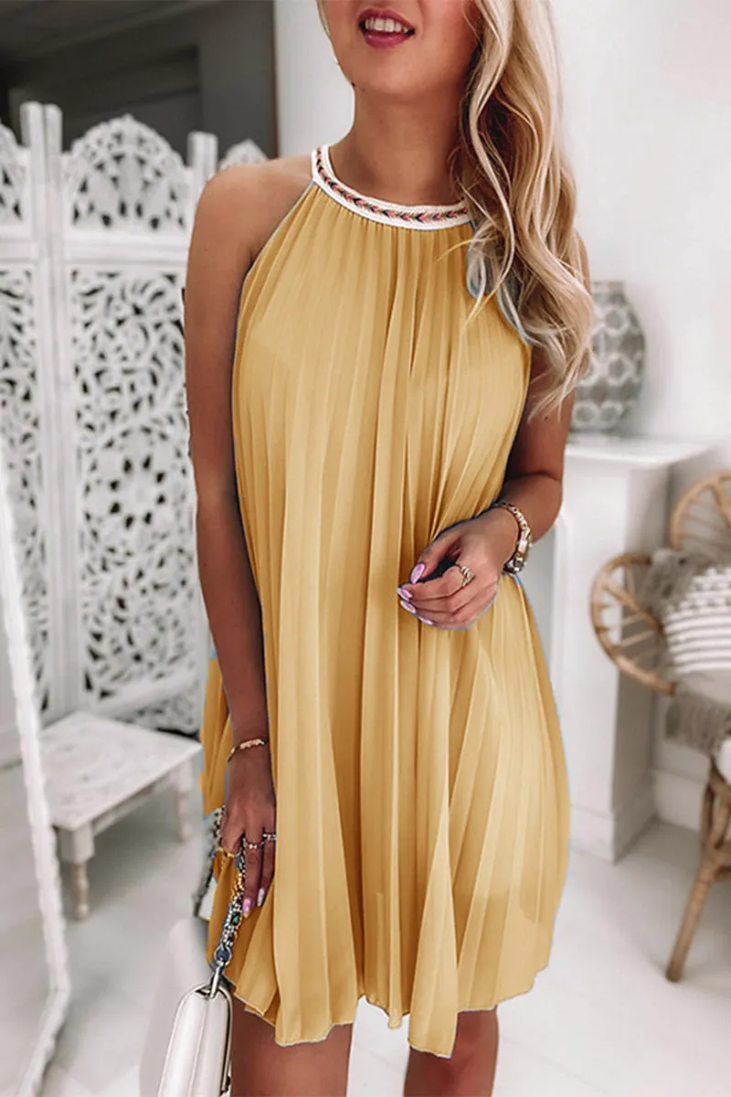 Elegant Solid Fold Halter A Line Dresses