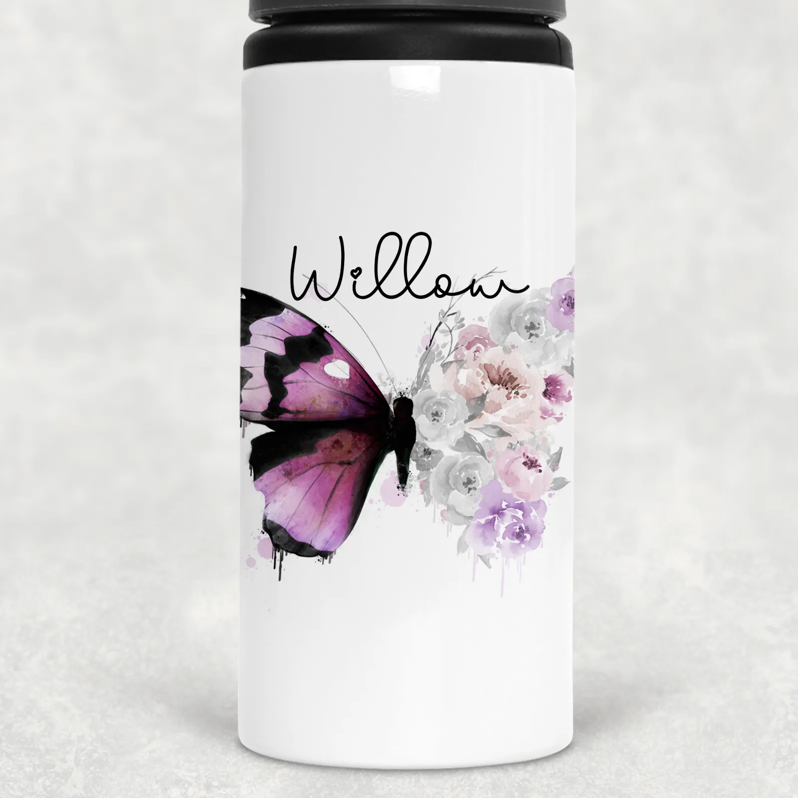 Floral Butterfly Personalised Aluminium Straw Water Bottle 650ml