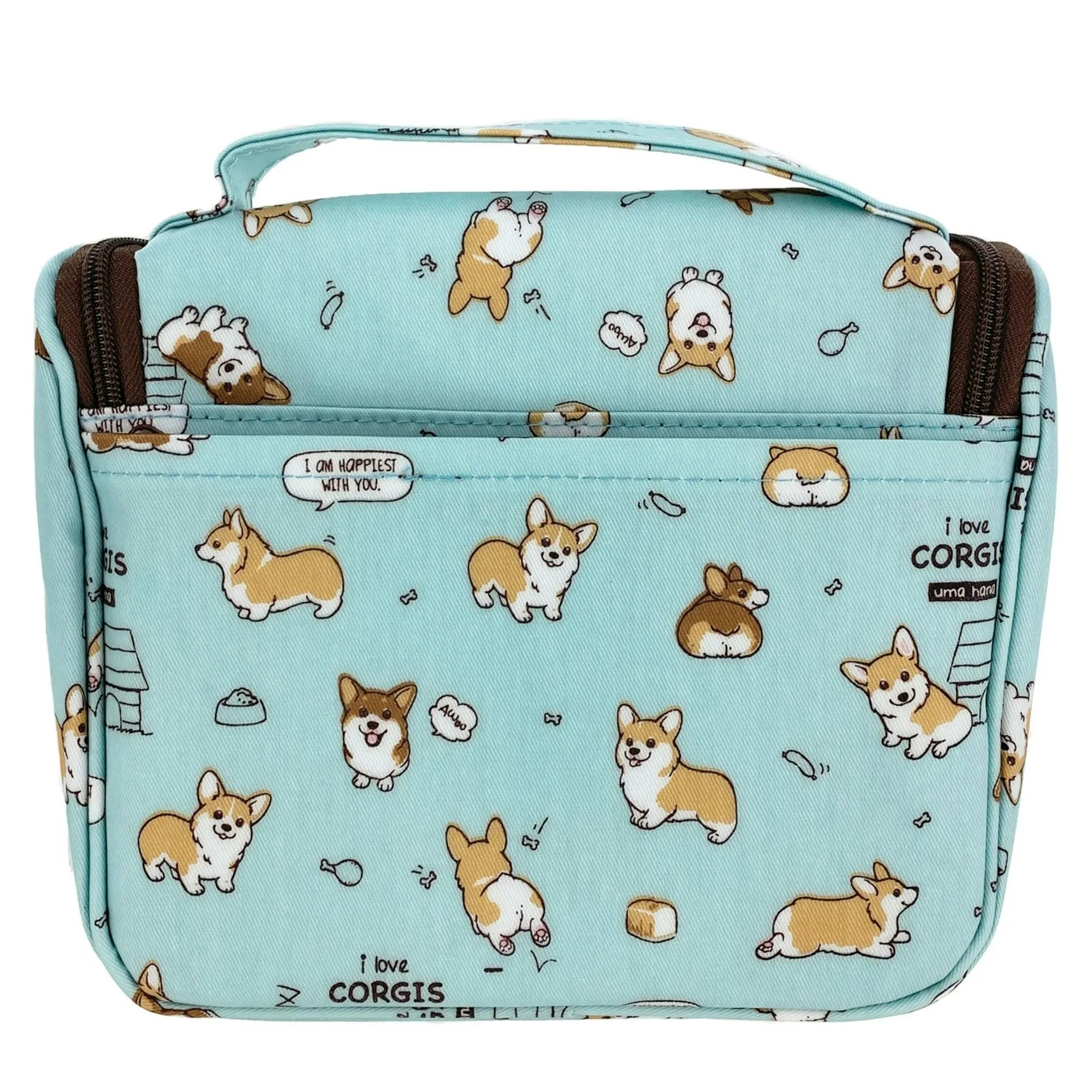 Teal Corgi Puppy Toiletry Bag